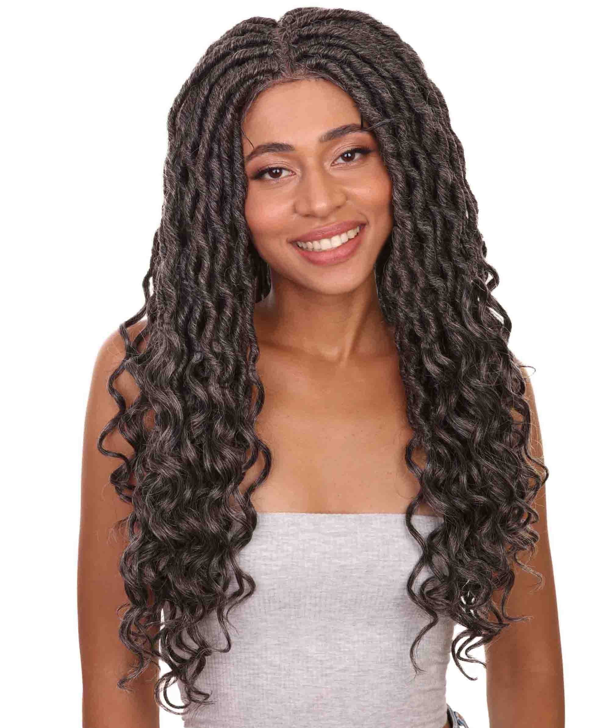 LUXLUXE Women Andrea 22 Inch Long 4X4 Hand Tied Lace Braid Braided Wig ...