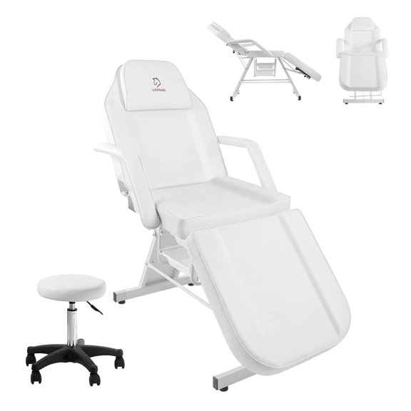 Massage Bed Salon Bed with Adjustable Massage, Full Body Massage Chair, White