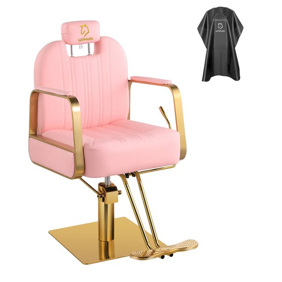 Hydraulic Reclining Barber Chair for Hair Salon 360 Degrees Rolling Swivel Barber Chairs Hair Stylist Tattoo Salon Beauty Spa Chair Styling Equipment - Pink