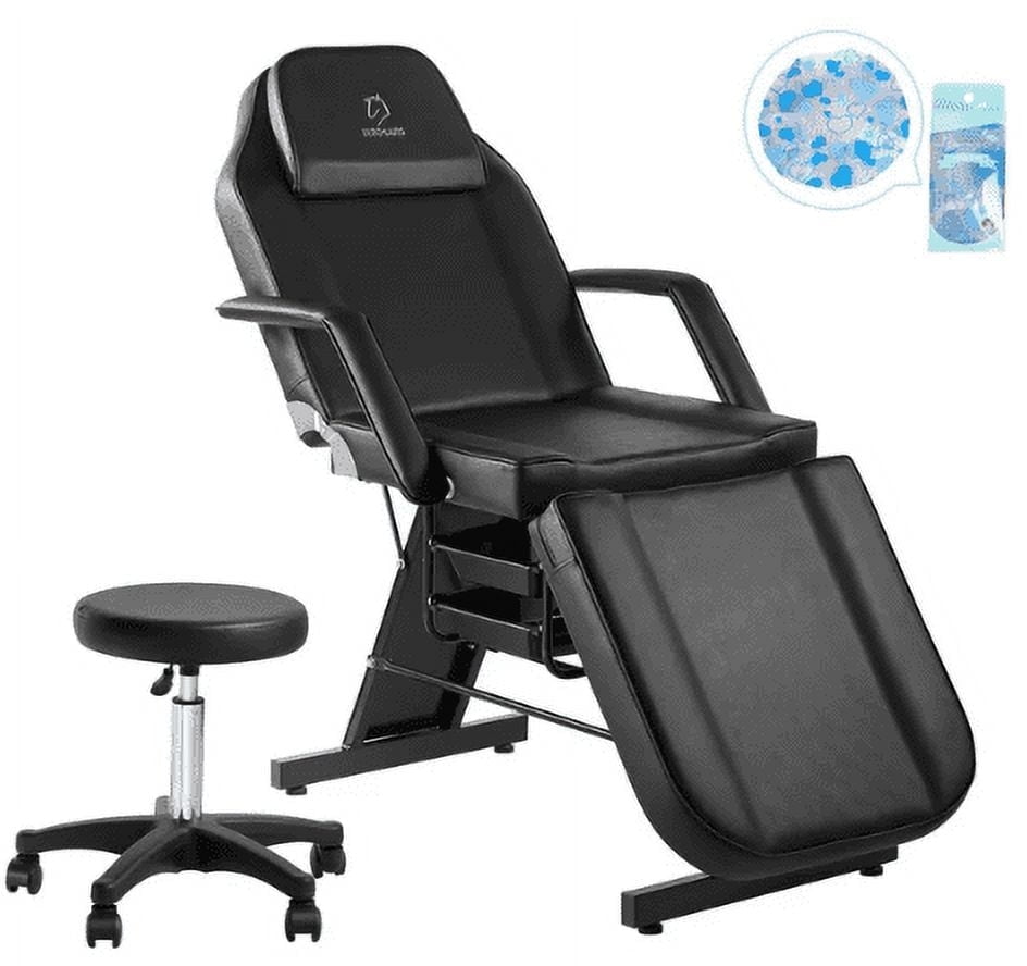 Lash Extension Table with Stool,Tattoo Chair Adjustable,Multipurpose Facial Chair Bed with Massage Equipment，73 Inch Spa Salon Beauty Artist Esthetician Eyelash Extension for Client Black