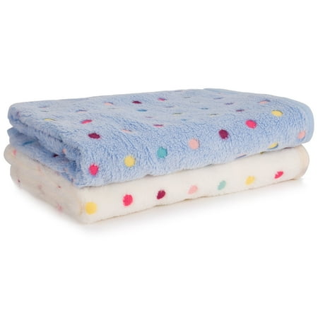 LUXMO 2 Pack Flannel Puppy Blanket Pet Cushion Small Pet Dog Cat Bed Soft Warm Sleep Mat with Paw Print Pattern