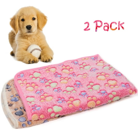 LUXMO 2 Pack Flannel Puppy Blanket Pet Cushion Small Pet Dog Cat Bed Soft Warm Sleep Mat with Paw Print Pattern
