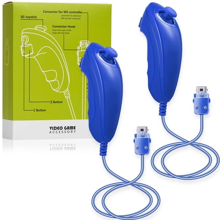 LUXMO 2 Packs Nunchuck Controller for Wii Video Games, Nunchuck Replacement Controllers Joystick Gamepad for Wii Wii U Console