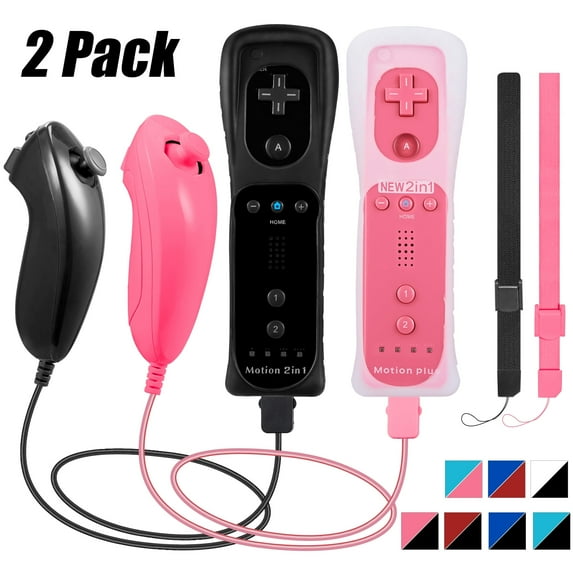 LUXMO 2in1 Built in Motion Plus Remote Controller Nunchuck Set Fo Wii&Wii U Console Video Games