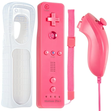 LUXMO Built in Motion Plus Remote Nunchuck Controller + Case for Wii / Wii U Console Video Games
