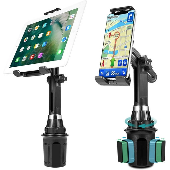 LUXMO Cup Holder Phone Mount , 2-in-1 Car Cradles with Adjustable Neck Extended Cup Holder for Cell Phone iPhone, Samsung, Google & Pad