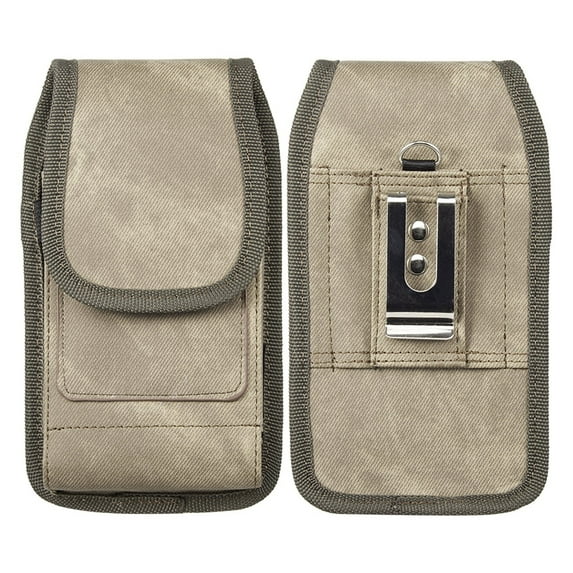 MyBat Pro LUXMO Fabric Pouch for Cell Phone Belt Holder with Dual Card Slots, Light Brown Denim