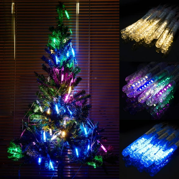LUXMO Meteor Shower Rain Lights, 10 Tubes 120 LED Falling Rain Drop light Outdoor Waterproof Snow Falling Icicle Lights Cascading for Wedding Party Holiday Garden Tree Thanksgiving Decoration