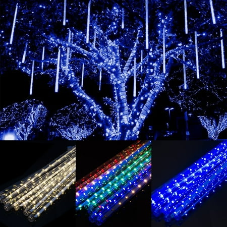 LUXMO Meteor Shower Rain Lights,30cm 8 Tubes 192 LED Falling Rain Drop light Outdoor Waterproof Snow Falling Icicle Lights Christmas String Lights for Holiday Garden Tree Christmas Thanksgiving