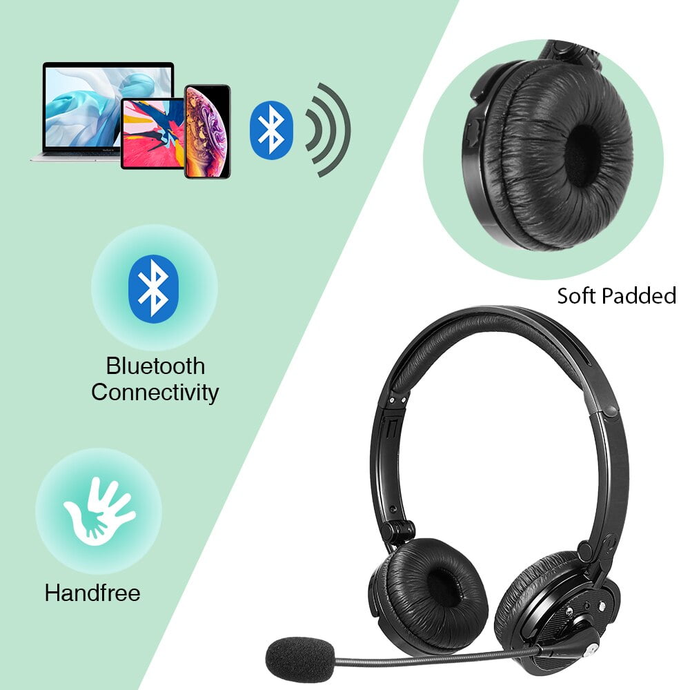 LUXMO Over The Ear Wireless Bluetooth Foldable Headset, Rechargeable Noise Cancelling Headphones with Boom Microphone On Ear Phone Headset for Office Phone Call Center Customer Service PC