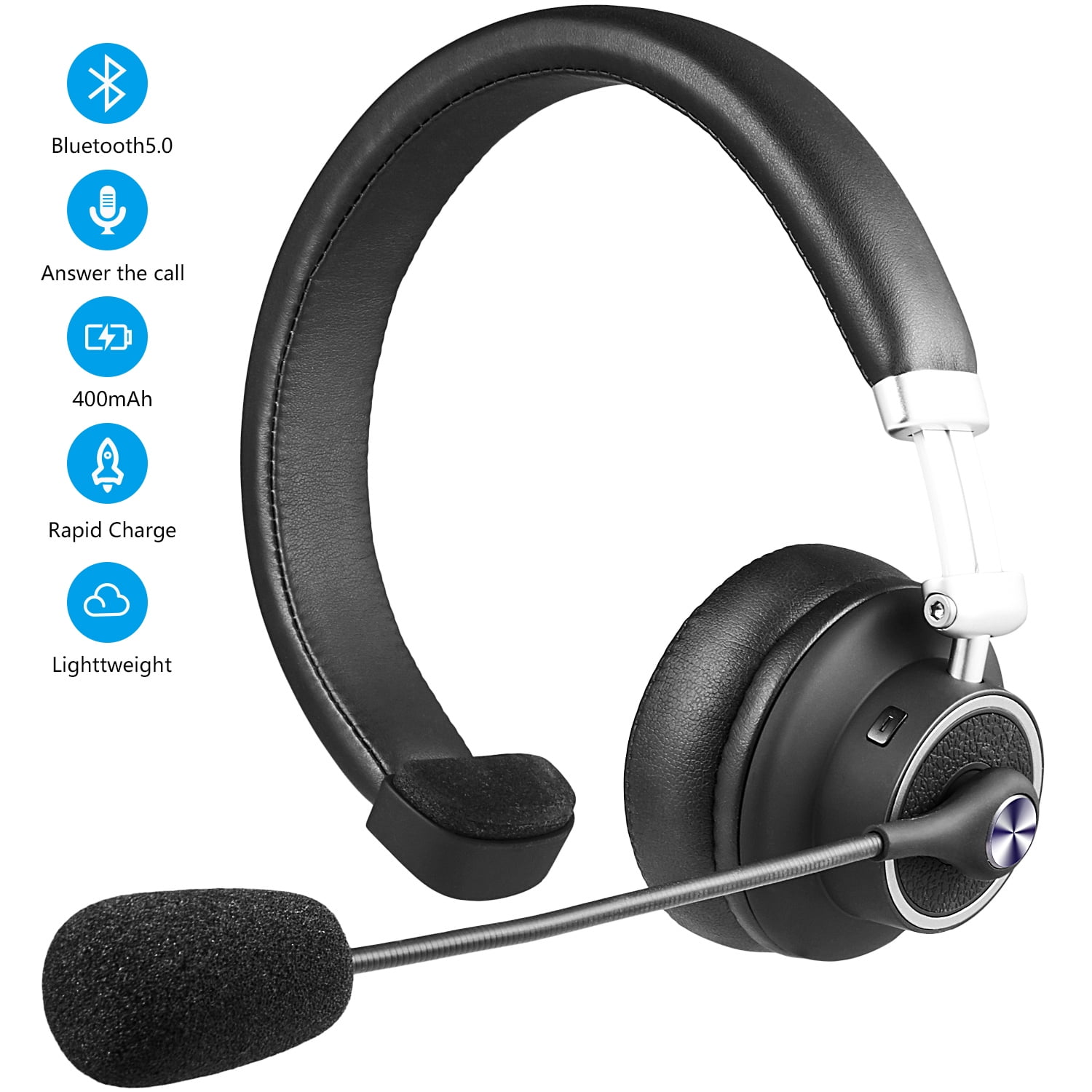 LUXMO Over-The-Head Noise Canceling Bluetooth Headphone Trucker Bluetooth Headset Wireless Earpiece with Mic, Office Headset for Desk Phone Cordless V4.1 Bluetooth Headset for Office Phone
