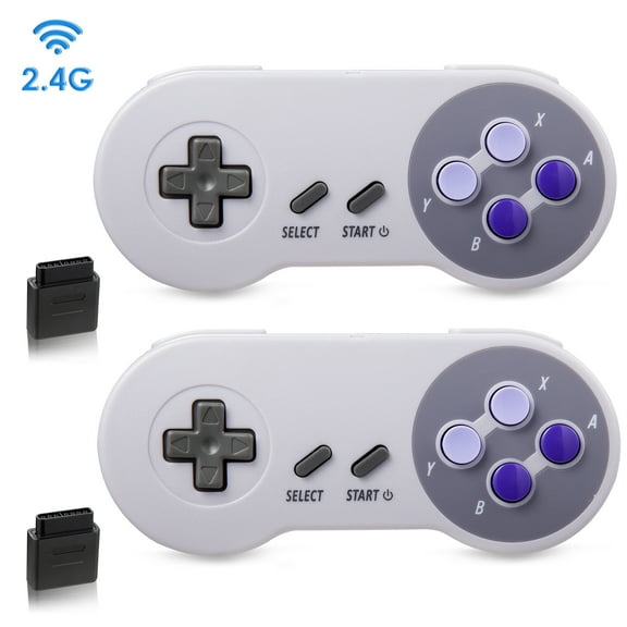 LUXMO PREMIUM 2.4GHz SNES Wireless Controller, Rechargeable Classic Retro Gamepad for Original SNES Super Entertainment System Console（2Pack）