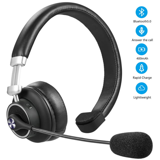 LUXMO Trucker Bluetooth Headset, Wireless Headphone Over The Head Office Headset with Boom Microphone, Rechargeable Noise Cancelling Wireless Headphone for iPhone Android, Truck Driver, Call Center
