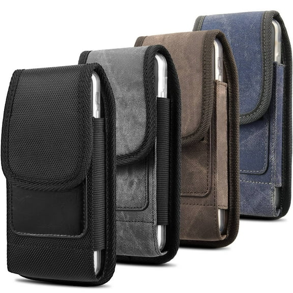 LUXMO Universal Pouch Holster for iPhone 8 7 Plus, Vertical Belt Clip & Loop Carrying Case for iPhone Xs Max/XR (Fit iPhone with Thin Hard Case) - Built-in 2 Card Slots - Removable Metal Hook