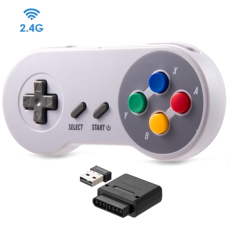 LUXMO Wireless 2.4GHz Controller for SNES, PC, MacOS, RetroPie, Raspberry Pi and Other USB Devices, comes with Original SNES receiver and USB 2.4 GHz receivers