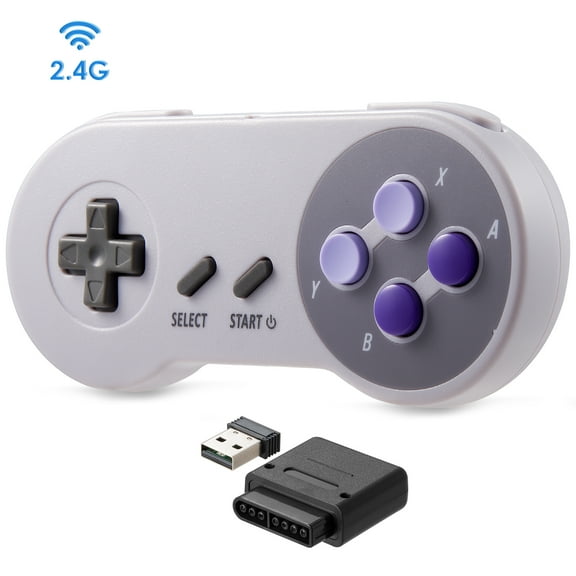 LUXMO Wireless 2.4GHz Controller for SNES, PC, MacOS, RetroPie, Raspberry Pi and Other USB Devices, comes with Original SNES receiver and USB 2.4 GHz receivers