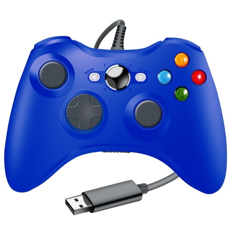LUXMO Xbox 360 Wired Controlle with Shoulders Buttons for Xbox 360/Xbox 360 Slim/PC Windows 7 8 10 Game (Blue)