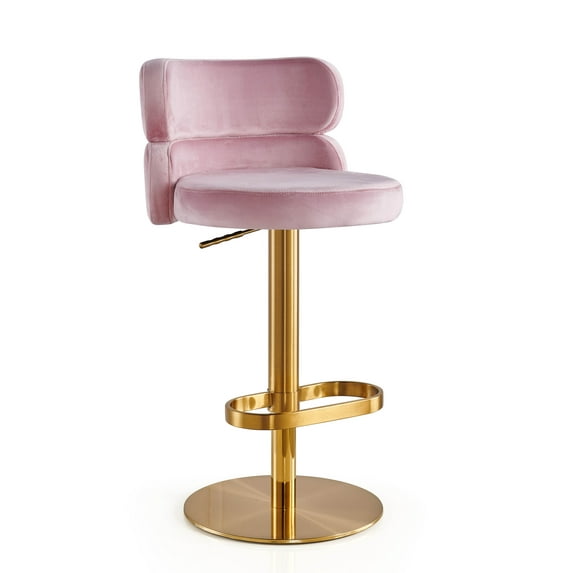 LUXMOD Bar Stools Modern Adjustable BarStools in Velvet Fabric Counter Height Stools Back Bar Chairs 360° Swivel Stool