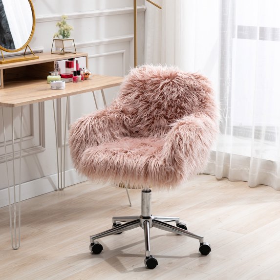 LUXMOD Faux-fur Chrome Base adjustable Office Chair