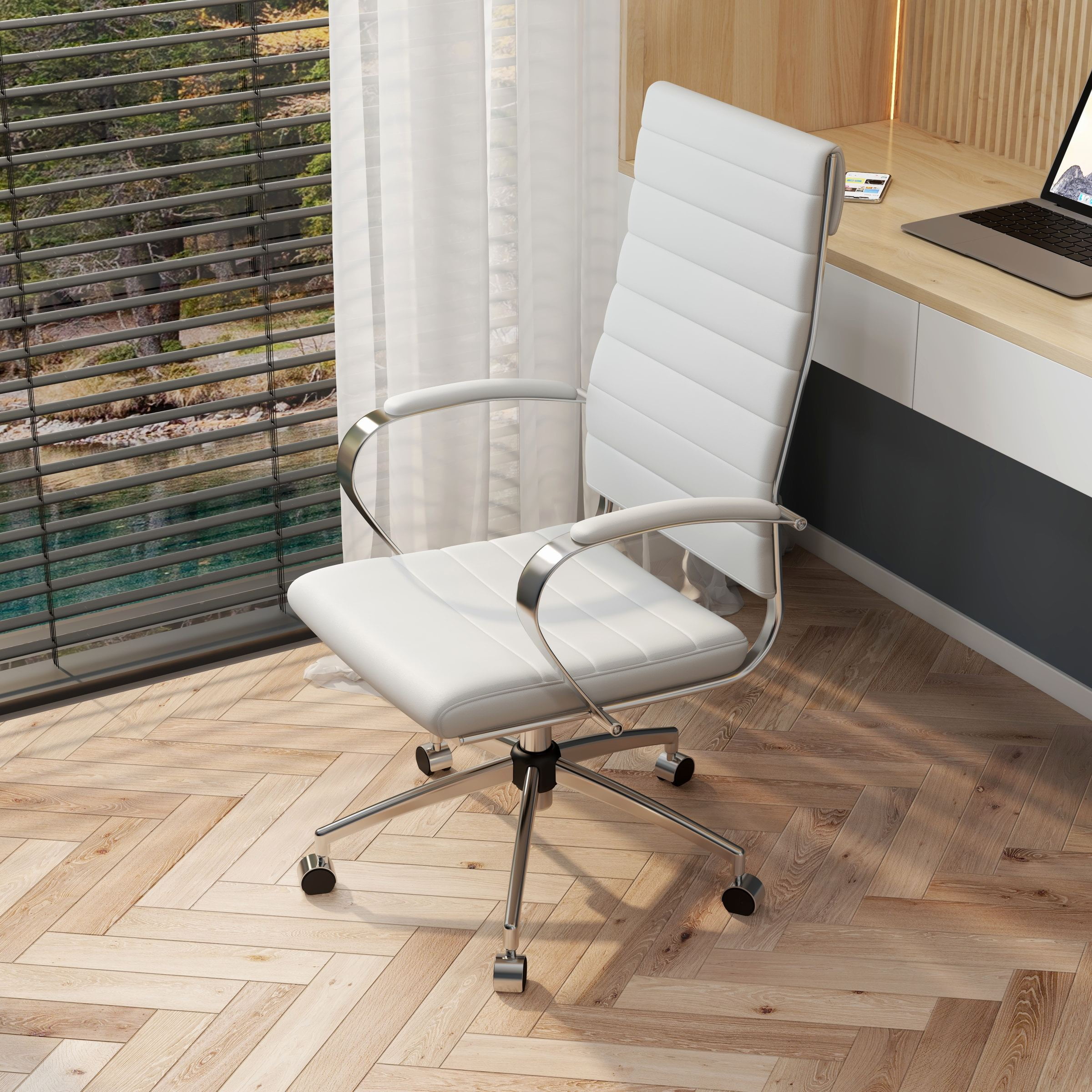 LUXMOD High Back Executive Office Chair with Armrest Adjustable Swivel Chair in Durable Vegan Leather Modern Office Chair Ergonomic Desk Chair for Extra Back & Lumbar Support Gray