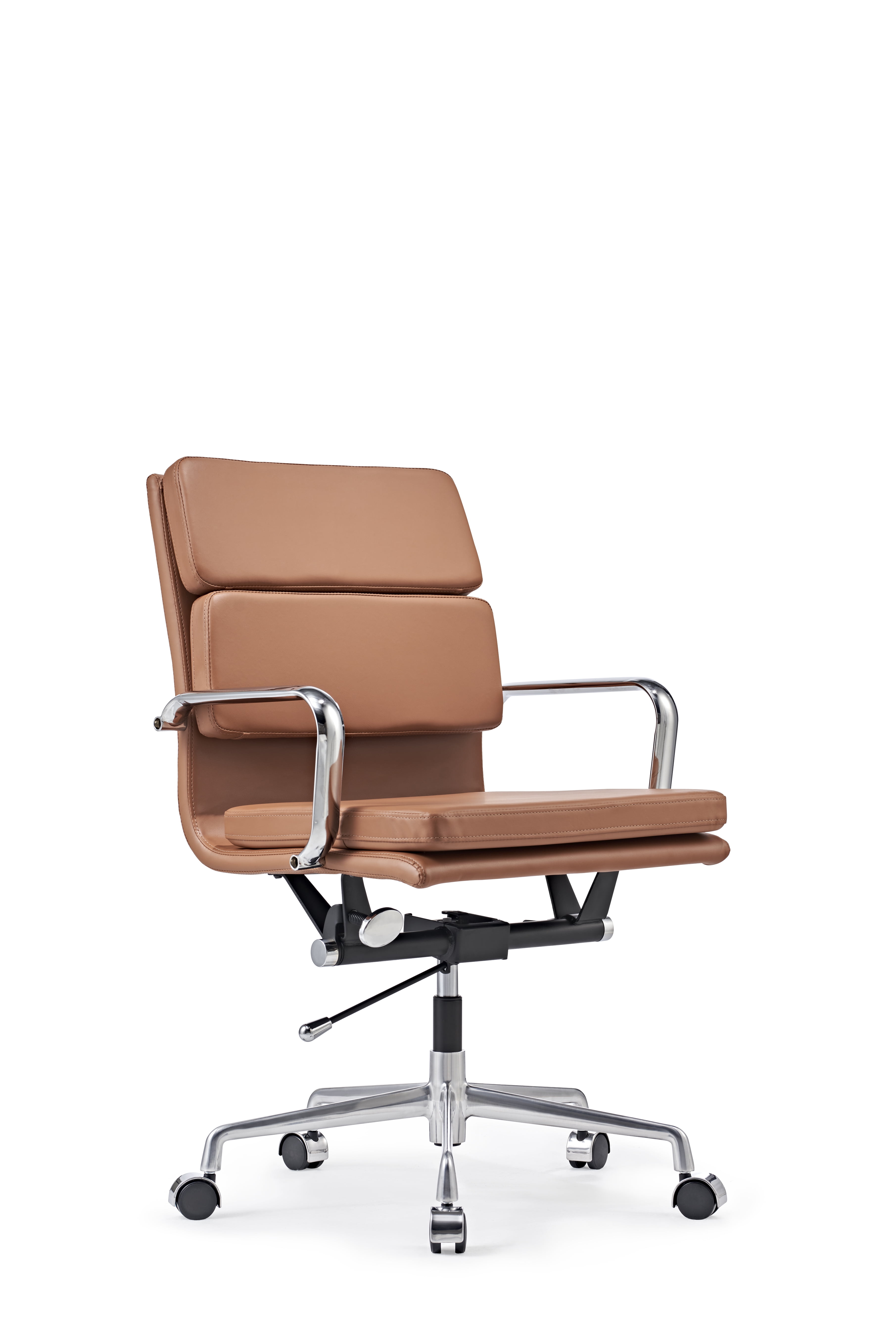 LUXMOD Home Office Desk Chair with Armrest Adjustable Swivel Chair Soft Pad Brown Leather Office Chair Arm Chair Ergonomic Desk Chair for Extra Back and Lumbar Support upholstered Living Room chair