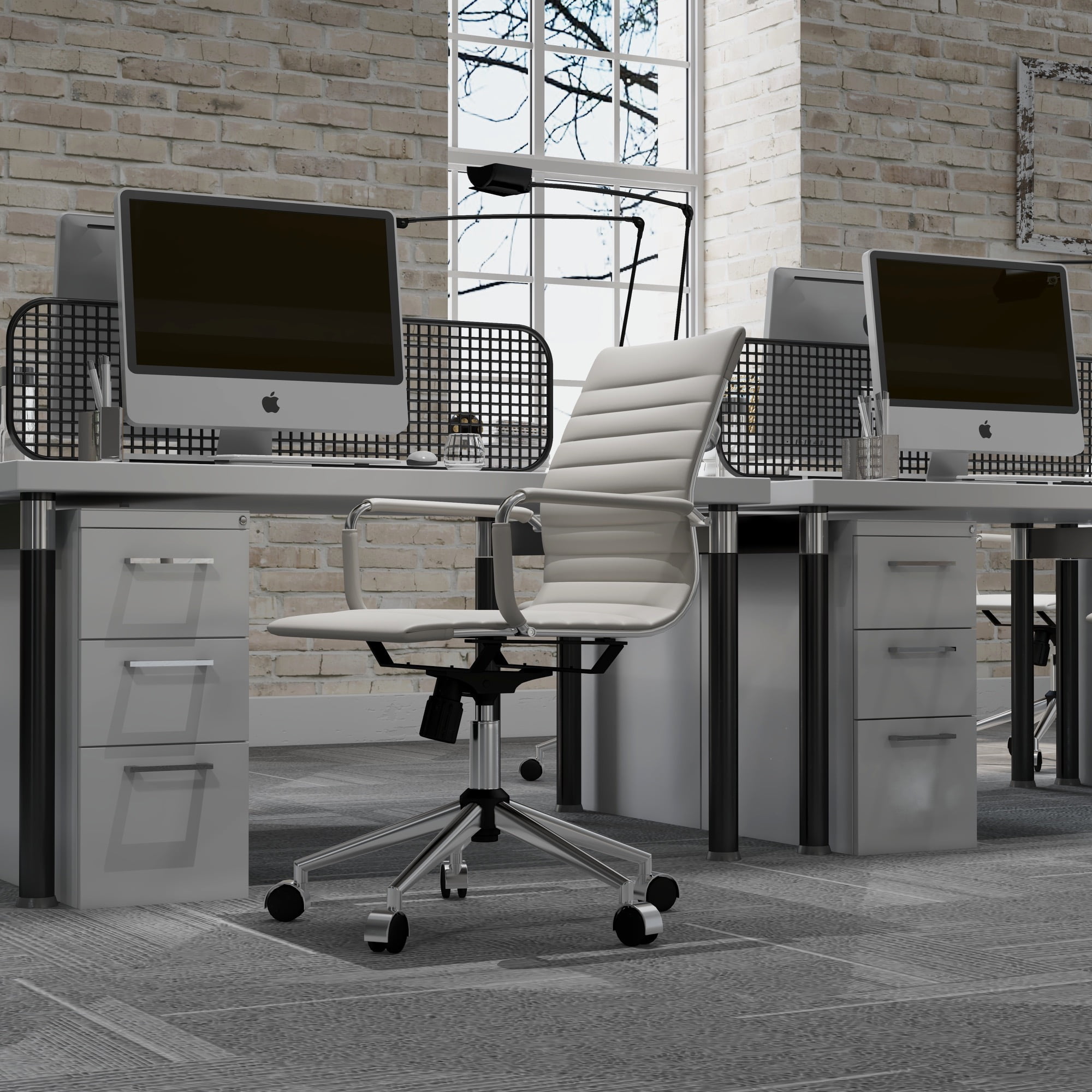 LUXMOD Mid Back Home Office Desk Chair Task Chair with Armrest Swivel Chair in Durable Vegan Leather Ergonomic Desk Chair for Extra Back and Lumbar Support Conference Room Chair