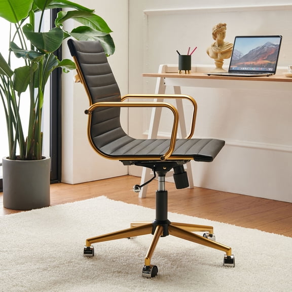 LUXMOD Mid Back Home Office Desk Chair Task Chair with Armrest Swivel Chair in Durable Vegan Leather Ergonomic Desk Chair for Extra Back and Lumbar Support Conference Room Chair