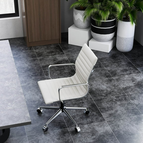 LUXMOD Mid Back Home Office Desk Chair Task Chair with Armrest  Swivel Chair in Durable Vegan Leather Ergonomic Desk Chair for Extra Back & Lumbar Support Conference Room Chair