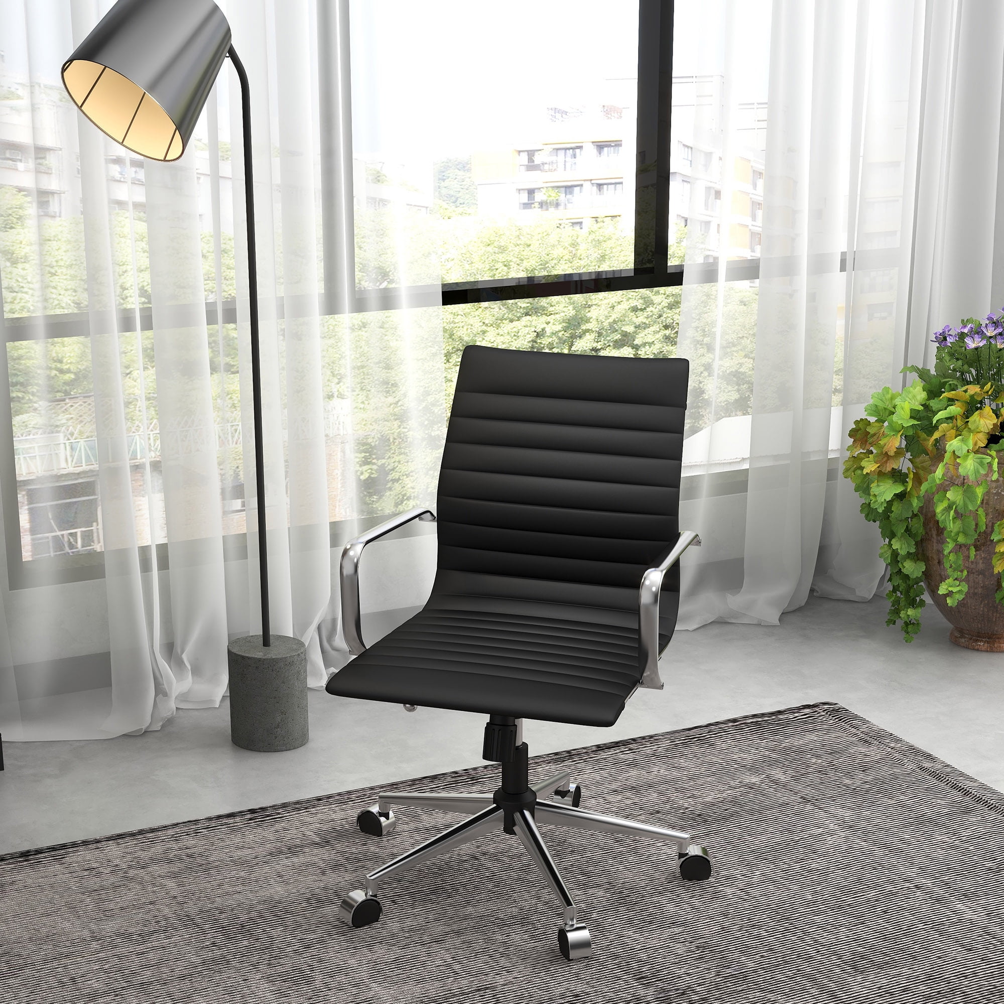 LUXMOD Mid Back Home Office Desk Chair Task Chair with Armrest Swivel Chair in Durable Vegan Leather Ergonomic Desk Chair for Extra Back and Lumbar Support Conference Room Chair