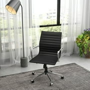LUXMOD Mid Back Home Office Desk Chair Task Chair with Armrest Swivel Chair in Durable Vegan Leather Ergonomic Desk Chair for Extra Back and Lumbar Support Conference Room Chair