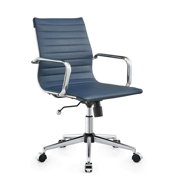 LUXMOD Mid Back Home Office Desk Chair Task Chair with Armrest Swivel Chair in Durable Vegan Leather Ergonomic Desk Chair for Extra Back and Lumbar Support