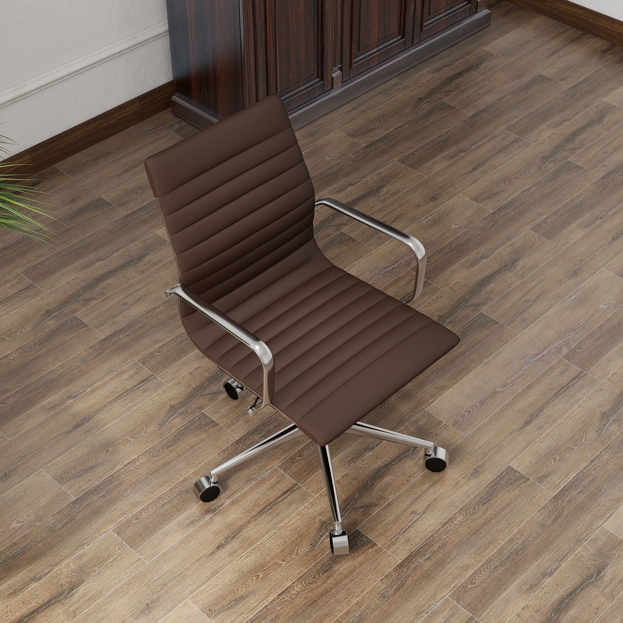 LUXMOD Mid Back Home Office Desk Chair Task Chair with Armrest Swivel Chair in Durable Vegan Leather Ergonomic Desk Chair for Extra Back and Lumbar Support
