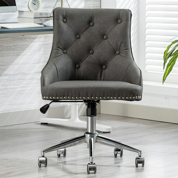 LUXMOD Office Desk Chair with Mid-Back Modern Computer Chair Swivel Height Adjustable Accent Chair with Wheels and Metal Base with Arms for Study Living Bedroom