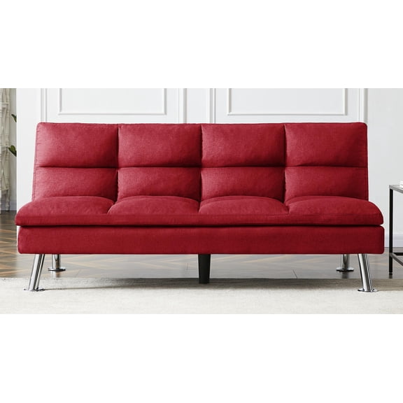 LUXMOD Relax Lounge Futon Sofa Bed Sleeper Red Fabric