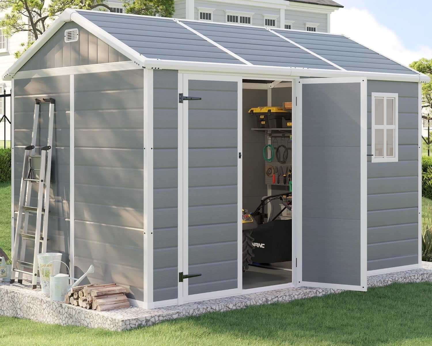 RIKA チャコールグレーXS LUXOAK Resin Outdoor Storage Shed with Floor, Vents, Windows