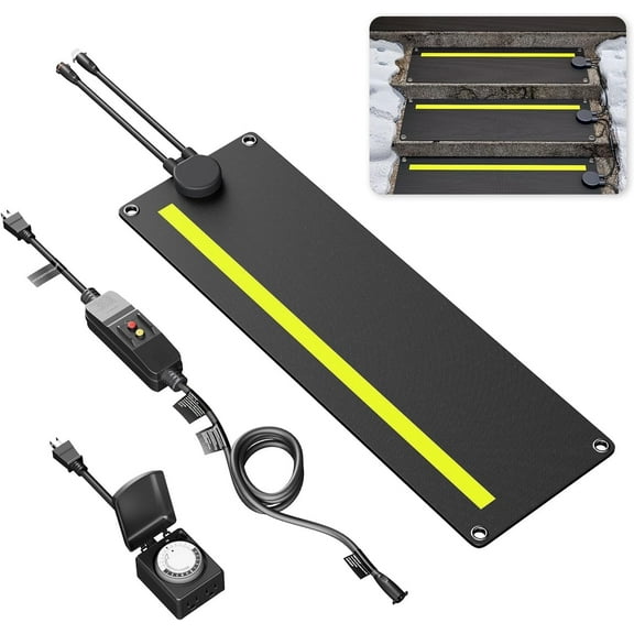 LUXOAK 10x30 in Snow Melting Mats, Non-Slip Rubber Heated with Timer, Power Cord, Leakage Protection for Stairs, Garage, Walkway (1 Pcs)