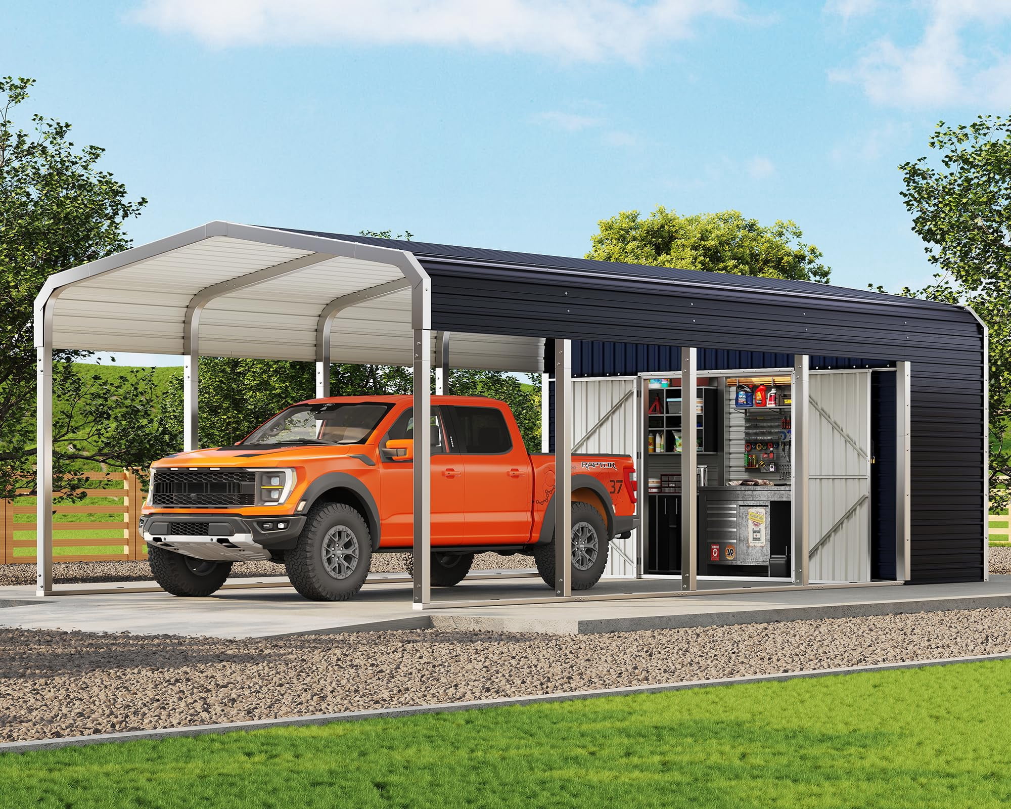 LUXOAK 12×20×10.5 ft Metal Carport, with Removable Waterproof Sidewalls for Car, Heavy Duty Outdoor Shelter for All-Weather