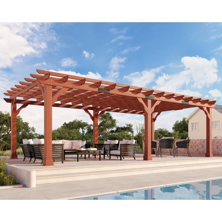 LUXOAK 12x24 FT Premium Cedar Wood Pergola with Trellis Roof & Weather-Resistant Support, Garden Gazebo for Patio, Backyard & Events, Reddish-Brown