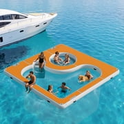 LUXOAK 13 13ft Inflatable Sea Pool, Swimming Pool Platform with Safety Net, Modular Swim Air Dock with Electric Air Pump for Ocean Party