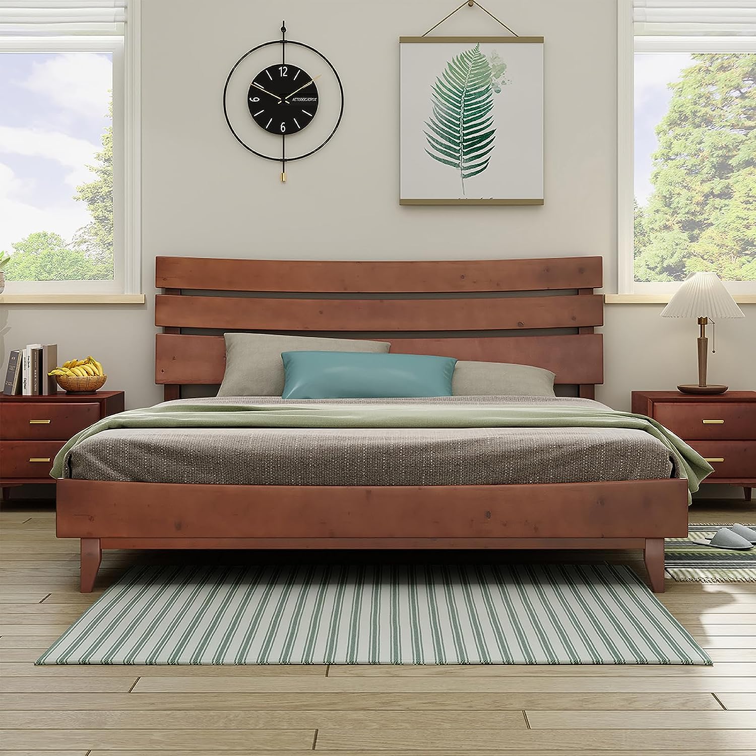 LUXOAK 14" Solid Wood Bed Frame MidCentury Style with Headboard, King