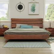 LUXOAK 14" Solid Wood Bed Frame Mid-Century Style with Headboard, Queen, Walnut