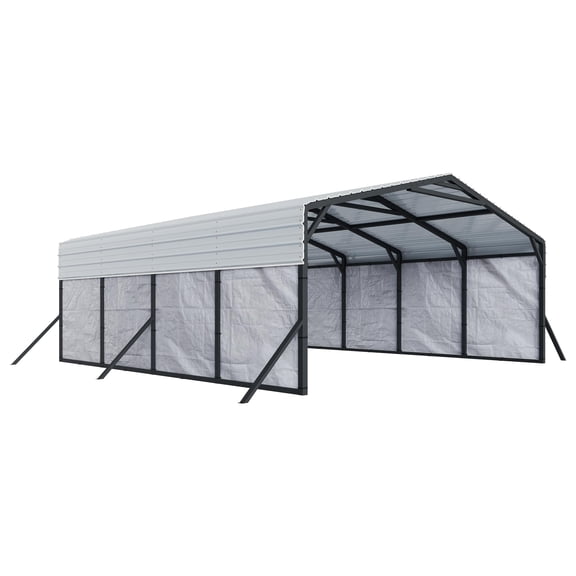 LUXOAK 20x20 ft Heavy Duty Metal Carport, All-Weather Car Carport with Waterproof Removable Sidewall, Canopy for Full-Sized Pickups and Bass Boats