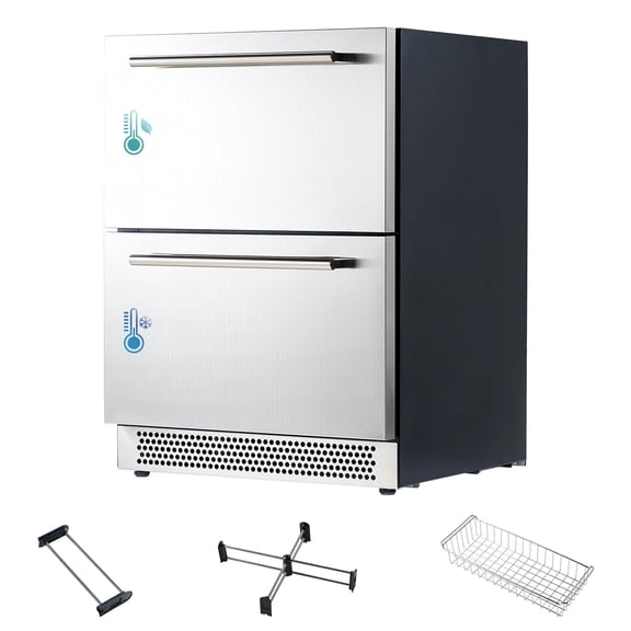 LUXOAK 24 inch Under Counter Drawer Fridge, Dual-Zone Beverage Refrigerator, Stainless Steel Design, LED Touch Control, 34-68, -0.4 to 32