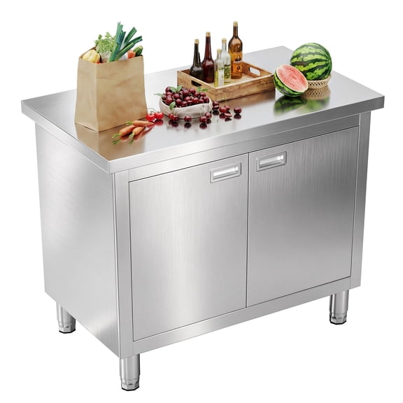 LUXOAK 24" x 36" x 34" Stainless Steel Work Table with Cabinet, Stainless Steel Table with Double Doors for Prep Work for Home, Restaurant
