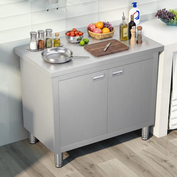 LUXOAK 24" x 36" x 34" Stainless Steel Work Table with Cabinet, Stainless Steel Table with Double Doors for Prep Work for Home, Restaurant