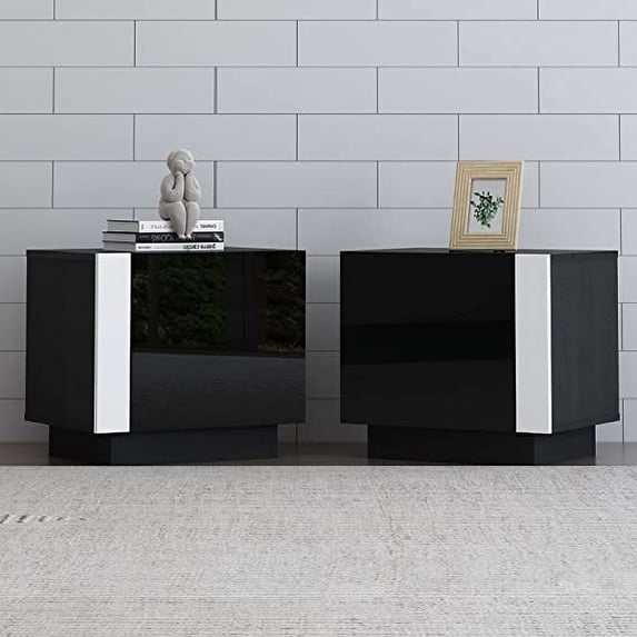 LUXOAK 2PCS Entertainment Center Side Table Set, High Gloss End Tables, Black