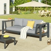 LUXOAK 3-Piece Aluminum Outdoor Sofa Set with Cushions & Storage Armrest for Deck or Patio