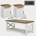 thumbnail image 1 of LUXOAK 3-Piece Farmhouse Table Set, Coffee Table & Two End Tables, USB Ports, Distressed White, 1 of 8