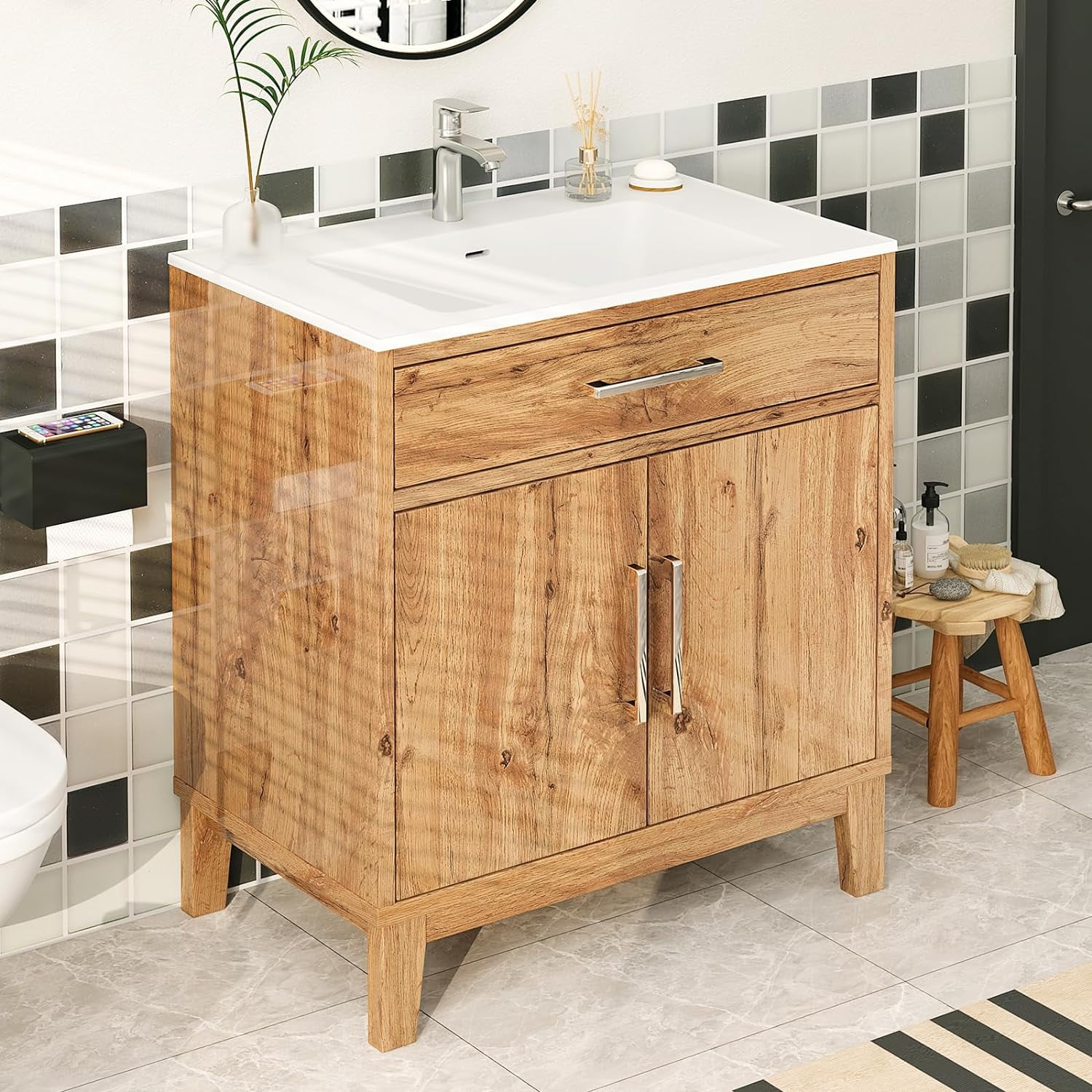 LUXOAK 31" High Gloss Bathroom Vanity with Sink, Wood Grains Bathroom