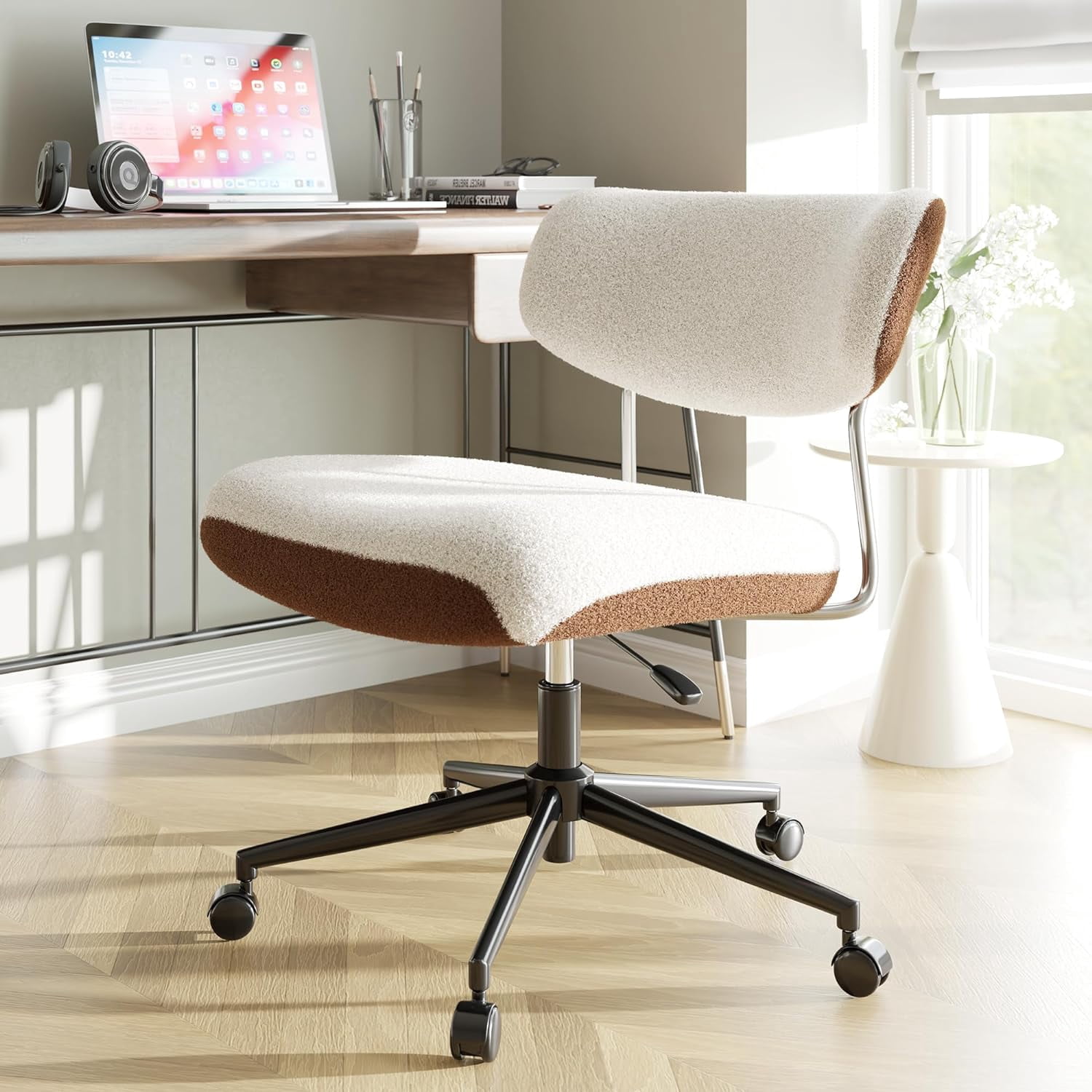 LUXOAK 360° Swivel Armless Office Chair with Ergonomic Backrest, Height ...
